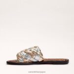 jp Sam Edelman 女性 グリフィン織りスライドサンダル 金箔/ソフトシルバー/ローズ 4NFV0P637 履物 - Image 4
