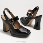 jp Sam Edelman 女性 ジルディー スリングバック メリー ジェーン ヒール ブラックパテント 4NFV0P316 履物 - Image 7