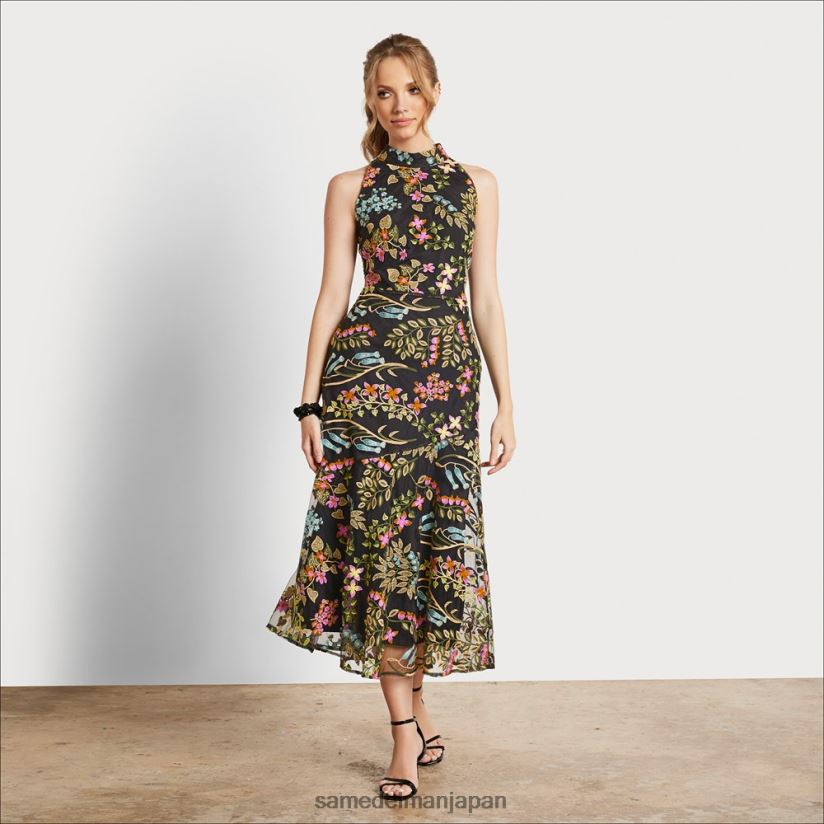 jp_sam_edelman_e5a5b3e680a7_e3838fe382a4e3838de38383e382afe588bae7b98de585a5e3828ae3839ee382ade382b7e38389e383ace382b9_e38396.jpg jp Sam Edelman 女性 ハイネック刺繍入りマキシドレス ブラックマルチ 4NFV0P1069 衣服 - Image 1