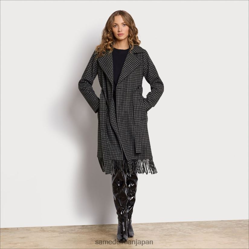 jp_sam_edelman_e5a5b3e680a7_e38399e383abe38388e4bb98e3818de383a9e38383e38397e38395e383aae383b3e382b8e382b3e383bce38388_e9bb92.jpg jp Sam Edelman 女性 ベルト付きラップフリンジコート 黒、白 4NFV0P1237 衣服 - Image 1