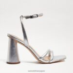 jp Sam Edelman 女性 起亜ブロックヒールサンダル 柔らかいシルバーの革 4NFV0P104 履物 - Image 2