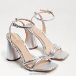 jp Sam Edelman 女性 起亜ブロックヒールサンダル 柔らかいシルバーの革 4NFV0P104 履物