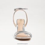 jp Sam Edelman 女性 起亜ブロックヒールサンダル 柔らかいシルバーの革 4NFV0P104 履物 - Image 3