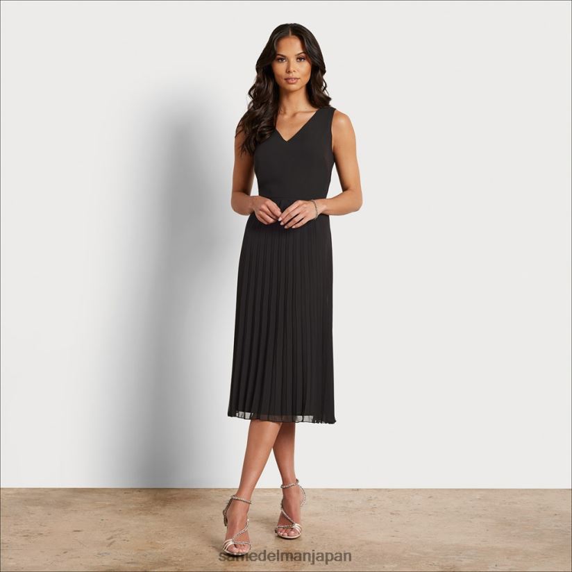 jp_sam_edelman_e5a5b3e680a7_ve3838de38383e382af_e38397e383aae383bce38384_e3839fe38387e382a3e38389e383ace382b9_e9bb92_4nfv0p1099_e8.jpg jp Sam Edelman 女性 Vネック プリーツ ミディドレス 黒 4NFV0P1099 衣服 - Image 1