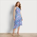 jp Sam Edelman 女性 アシンメトリー ペイズリー ミディドレス ブルーマルチ 4NFV0P1110 衣服