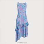 jp Sam Edelman 女性 アシンメトリー ペイズリー ミディドレス ブルーマルチ 4NFV0P1110 衣服 - Image 5