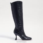 jp Sam Edelman 女性 アディニーハイブーツ 黒ワニ 4NFV0P870 履物 - Image 2