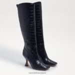 jp Sam Edelman 女性 アディニーハイブーツ 黒ワニ 4NFV0P870 履物