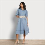 jp Sam Edelman 女性 アリア ミディドレス ブルーシャンブレー 4NFV0P1109 衣服