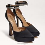 jp Sam Edelman 女性 アンディ プラットフォーム ヒール 黒のサテン 4NFV0P761 履物