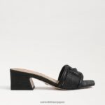 jp Sam Edelman 女性 ウェイロンブロックヒールスライド 黒の織り 4NFV0P346 履物 - Image 2