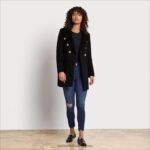 jp Sam Edelman 女性 ウールミリタリーコート 黒 4NFV0P1284 衣服