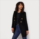 jp Sam Edelman 女性 ウールミリタリーコート 黒 4NFV0P1284 衣服 - Image 3