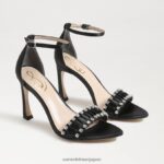 jp Sam Edelman 女性 エブリンのストラップ付きヒール 黒のサテン 4NFV0P609 履物