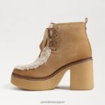 jp Sam Edelman 女性 ショー レースアップ ブーティ サンドソン/ナチュラルミスト 4NFV0P845 履物 - Image 4