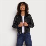 jp Sam Edelman 女性 ショートアビエーターレザージャケット 黒 4NFV0P1166 衣服 - Image 3