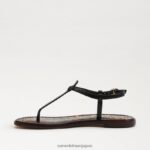 jp Sam Edelman 女性 ジジ トング サンダル 黒い革 4NFV0P227 履物 - Image 4