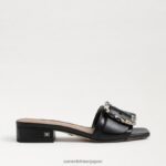 jp Sam Edelman 女性 ディーコン スライド サンダル 黒い革 4NFV0P419 履物 - Image 2