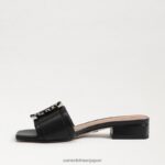 jp Sam Edelman 女性 ディーコン スライド サンダル 黒い革 4NFV0P419 履物 - Image 4
