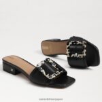 jp Sam Edelman 女性 ディーコン スライド サンダル 黒い革 4NFV0P419 履物 - Image 7