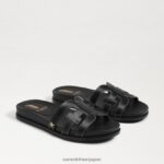 jp Sam Edelman 女性 ネッティスライドサンダル 黒い革 4NFV0P274 履物