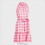 jp Sam Edelman 女性 ハイネック チェック ミニドレス ピンクホワイト 4NFV0P1144 衣服 - Image 5