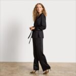 jp Sam Edelman 女性 ハイライズコーディワイドレッグパンツ 黒のサテン 4NFV0P1235 衣服 - Image 2