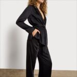 jp Sam Edelman 女性 ハイライズコーディワイドレッグパンツ 黒のサテン 4NFV0P1235 衣服 - Image 3