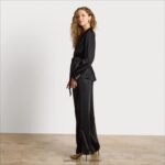 jp Sam Edelman 女性 ハイライズコーディワイドレッグパンツ 黒のサテン 4NFV0P1235 衣服 - Image 4