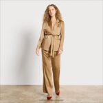 jp Sam Edelman 女性 ハイライズコーディワイドレッグパンツ シャンパンサテン 4NFV0P1232 衣服