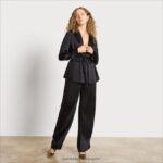 jp Sam Edelman 女性 ハイライズコーディワイドレッグパンツ 黒のサテン 4NFV0P1235 衣服