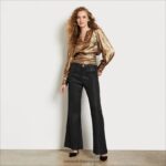 jp Sam Edelman 女性 ハイライズベイフレアパンツ 黒塗装 4NFV0P1274 衣服