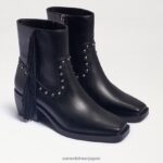 jp Sam Edelman 女性 バーニー フリンジ ブーティ 黒い革 4NFV0P731 履物