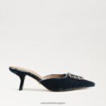 jp Sam Edelman 女性 ブリット キトゥン ヒール ミュール ディープサファイアベルベット 4NFV0P433 履物 - Image 2
