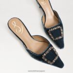 jp Sam Edelman 女性 ブリット キトゥン ヒール ミュール ディープサファイアベルベット 4NFV0P433 履物 - Image 7