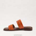 jp Sam Edelman 女性 ヘイディー ステッチ スライド サンダル クラシックなオレンジ色の革 4NFV0P864 履物 - Image 4