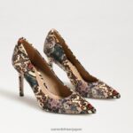 jp Sam Edelman 女性 ヘーゼル色のポインテッドトゥヒール アイボリーマルチベルベット 4NFV0P135 履物