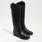 jp Sam Edelman 女性 ペニー2 ワイドカーフレザーライディングブーツ 黒い革 4NFV0P435 履物