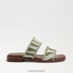 jp Sam Edelman 女性 ホーピースライドサンダル シダ/ナチュラルゼブラリネン 4NFV0P821 履物 - Image 2