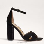 jp Sam Edelman 女性 ヤンシーアンクルストラップサンダル 黒いスエード 4NFV0P774 履物 - Image 2