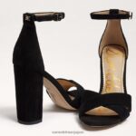 jp Sam Edelman 女性 ヤンシーアンクルストラップサンダル 黒いスエード 4NFV0P774 履物 - Image 7