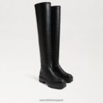 jp Sam Edelman 女性 リディア・オーバー・ザ・ニー・ブーツ 黒い革 4NFV0P879 履物
