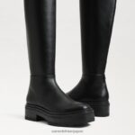 jp Sam Edelman 女性 リディア・オーバー・ザ・ニー・ブーツ 黒い革 4NFV0P879 履物 - Image 7