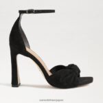 jp Sam Edelman 女性 ルシア アンクルストラップ オープントゥ ヒール 黒いスエード 4NFV0P875 履物 - Image 2