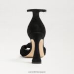 jp Sam Edelman 女性 ルシア アンクルストラップ オープントゥ ヒール 黒いスエード 4NFV0P875 履物 - Image 5