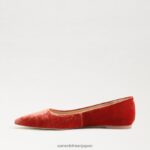 jp Sam Edelman 女性 ワンダ ポインテッドトゥフラット キャニオンオレンジベルベット 4NFV0P475 履物 - Image 4