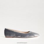 jp Sam Edelman 女性 ワンダ ポインテッドトゥフラット スモーキーブルーベルベット 4NFV0P474 履物 - Image 2