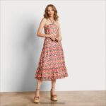jp Sam Edelman 女性 幾何学模様のプリントマキシドレス コーラルマルチ 4NFV0P1165 衣服