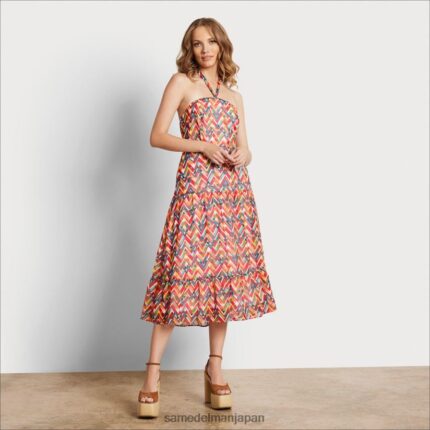 jp Sam Edelman 女性 幾何学模様のプリントマキシドレス コーラルマルチ 4NFV0P1165 衣服