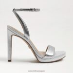 jp Sam Edelman 女性 翡翠のアンクルストラップヒール 柔らかいシルバーの革 4NFV0P385 履物 - Image 2